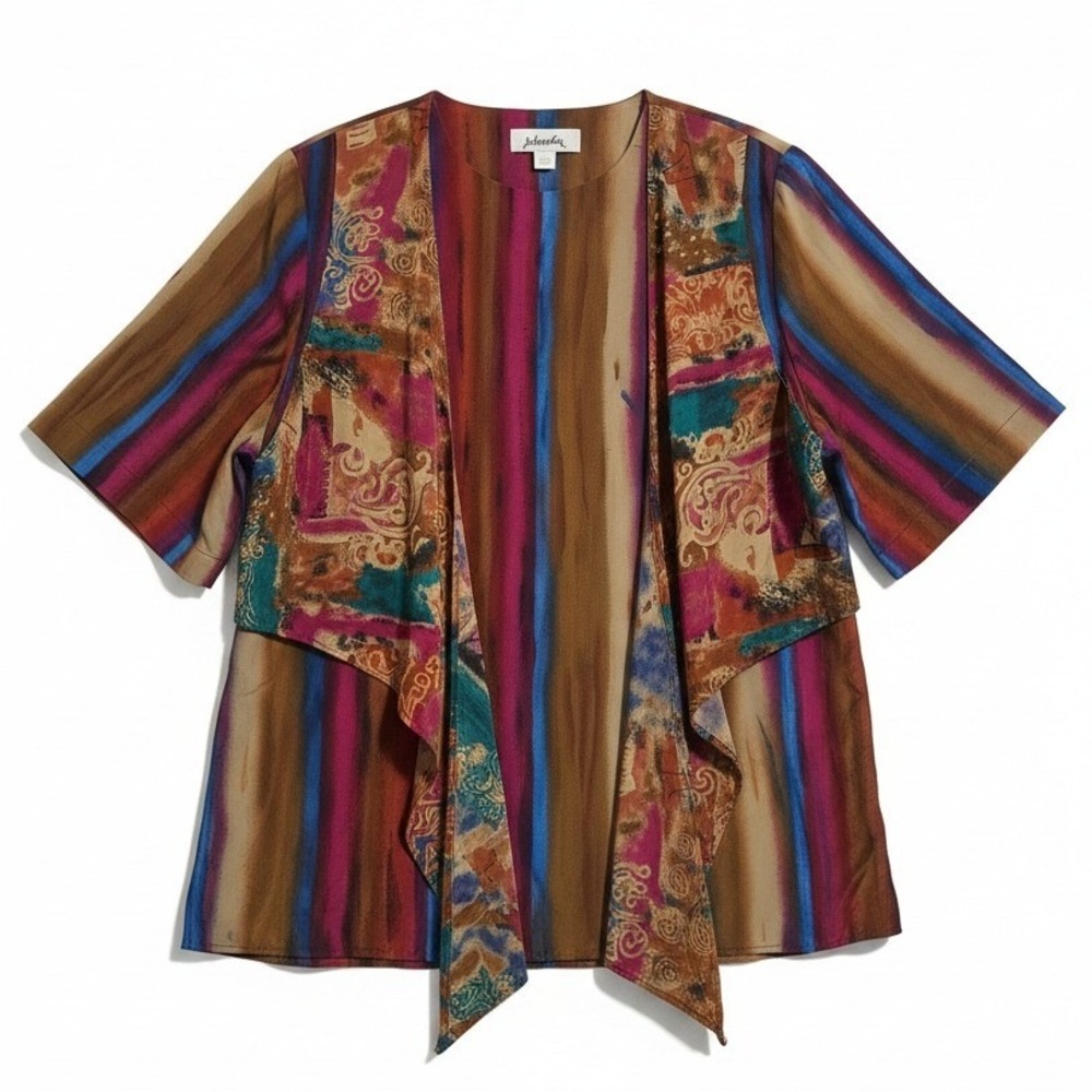 Jo‎ Hardin Vintage Abstract Stripe Paisley Draped Blouse, Women's Size 16